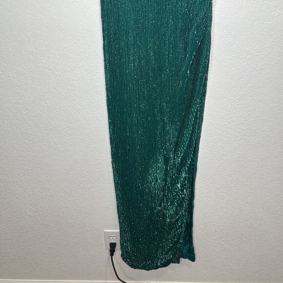 NWT Retrofete Katya Side Slit Evening Gown Large Revolve Green Sequins - Picture 5 of 15